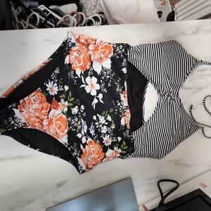 Cupshe one piece black stripes with print bottoms